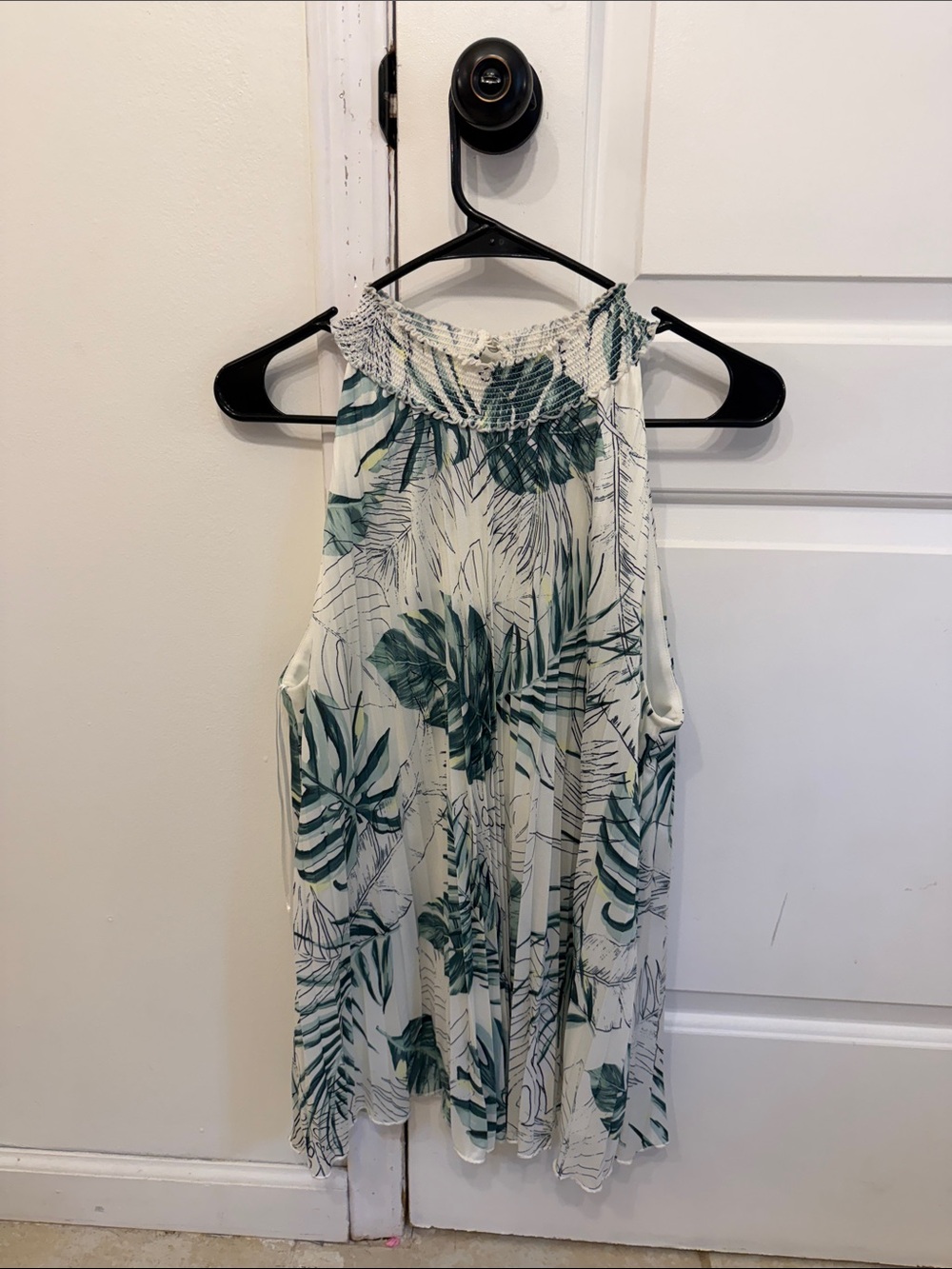 The Limited White Halter Camisole with Green Tropical Leaf Print